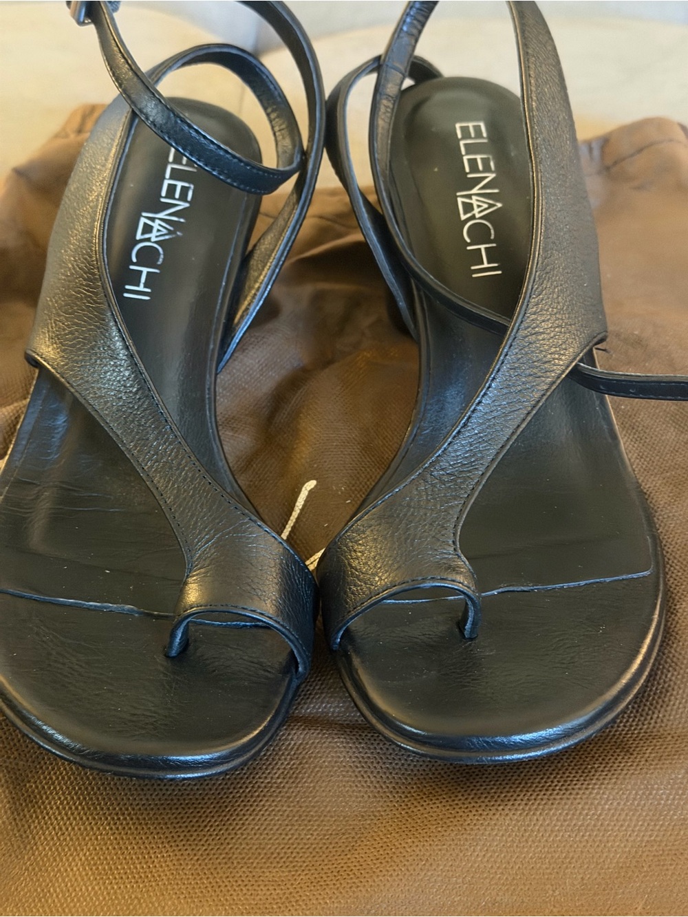 Black Leather Toe-Ring Slingback Sandals